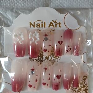 Nail Art Red and White Press-On Nails